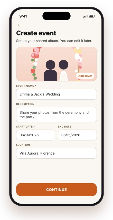 Creating a new event in the Atimora app