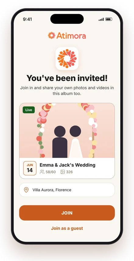Invitation screen for joining an event on Atimora